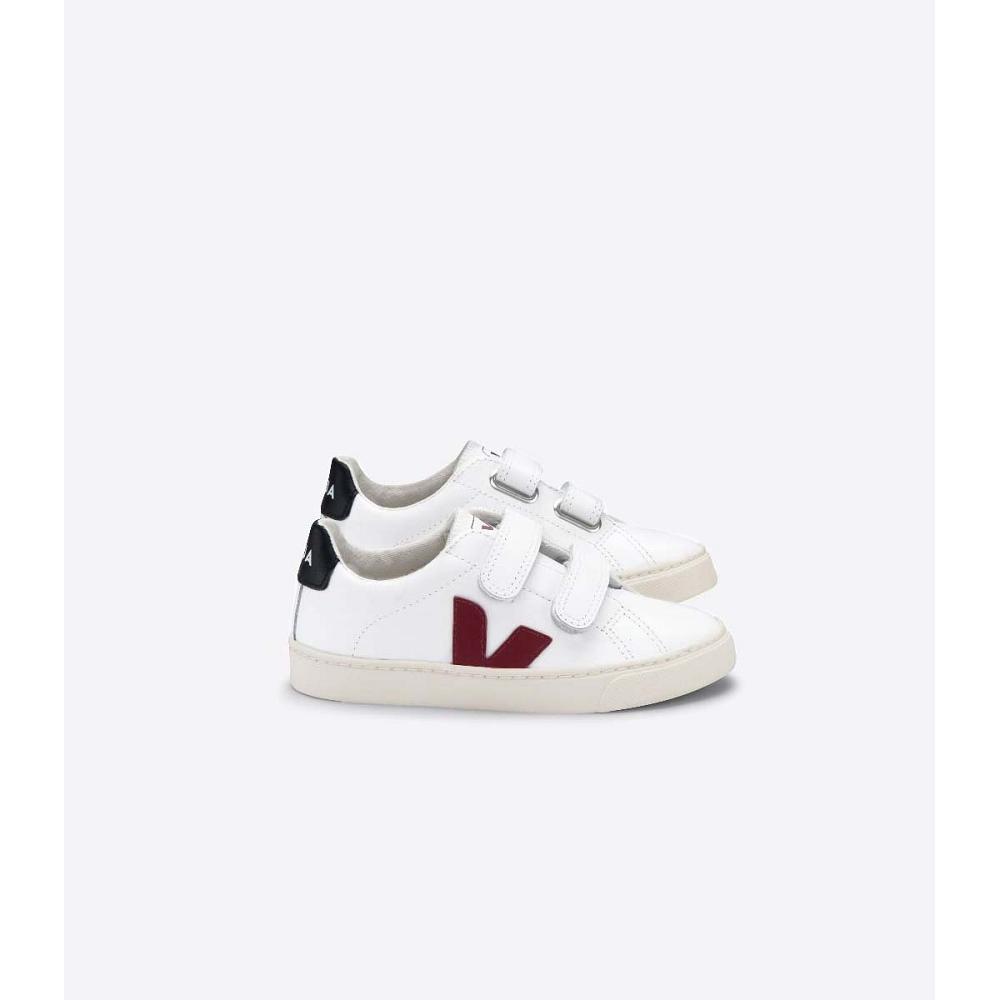 Kids\' Veja ESPLAR LEATHER Sneakers White/Black/Red | SG 819MQZ